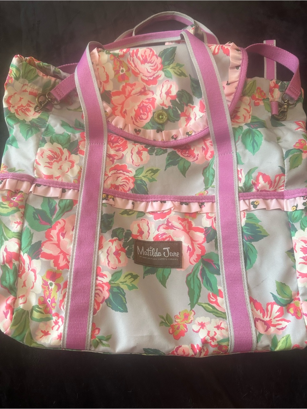 Matilda Jane Pink and Green Floral Canvas Tote Back Pack